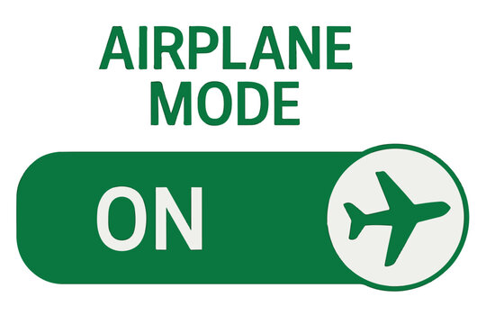 Airplane mode active design with green button and airplane icon, indicating the device is in airplane mode, ideal for tech related applications