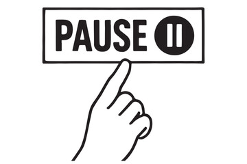 Hand pressing pause button, concept of taking a break, stopping, or pausing activities, focus on hand and pause symbol