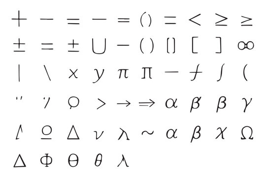 A collection of mathematical symbols and characters, including operators, Greek letters, and set notations, ideal for mathematics and science related designs