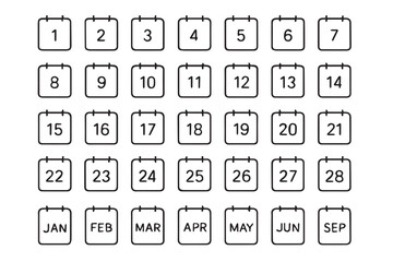 a calendar layout with numbered days and abbreviated months, offering an easy to read representation of dates