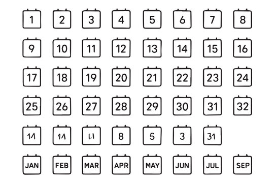 A minimalist calendar design featuring neatly arranged numbers, months, and days, ideal for visualizing dates and scheduling