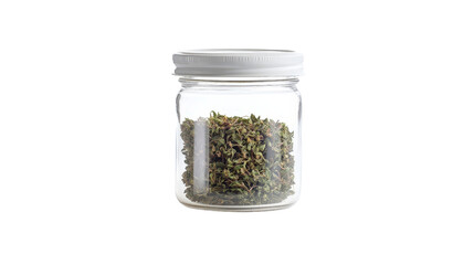 Glass jar of dried oregano Transparent background, PNG file