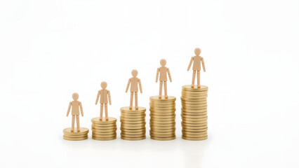 Income Inequality Concept with People on Coin Stacks – Financial Growth Illustration