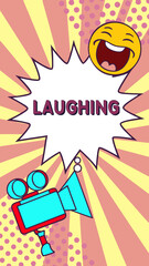 Pop art style thumbnail for short video with explosive text field and laughing emoji