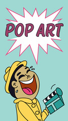 Pop art style thumbnail for short video with explosive text field and laughing emoji