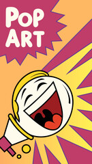 Pop art style thumbnail for short video with explosive text field and laughing emoji