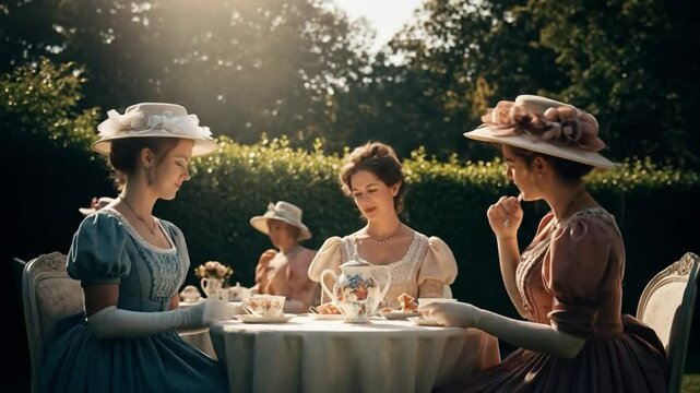 Women Enjoying Afternoon Tea in Garden