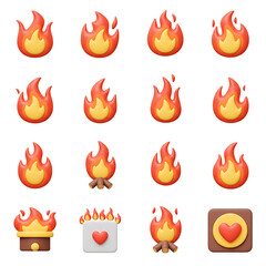 3D Flames and Fire Illustrations on Black Background