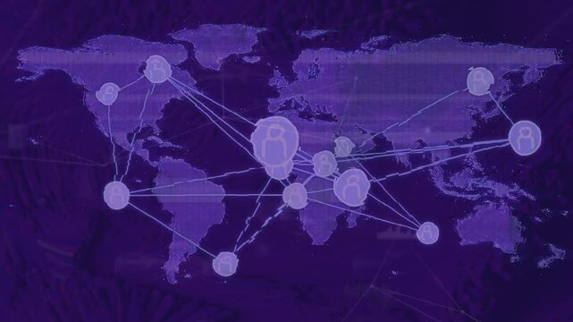 Central user icon pulsing and sending lines to purple nodes network densifying showing connectivity