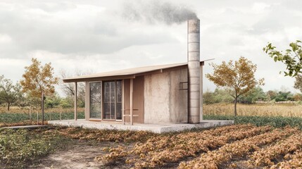 Small rustic cabin in a farmland