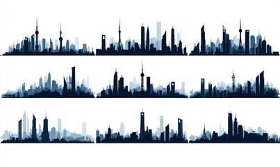 Fototapeta premium Multiple city skylines in silhouette