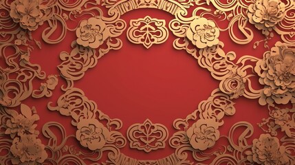 A vibrant Chinese New Year celebration background featuring auspicious red and gold colours and intricate traditional paper-cutting art, symbolising prosperity and good fortune.