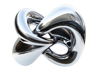 A mesmerizing sculpture, crafted from polished chrome, intertwines in an intricate knot, reflecting the surrounding light and creating a visually stunning display of form and reflection.