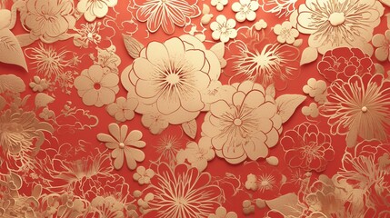 A vibrant Chinese New Year celebration background featuring auspicious red and gold colours and intricate traditional paper-cutting art, symbolising prosperity and good fortune.