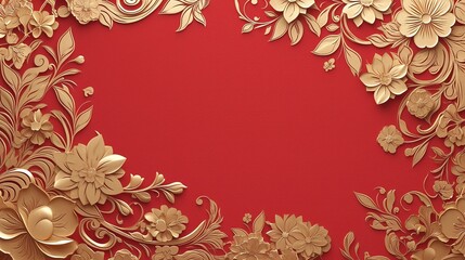 A vibrant Chinese New Year celebration background featuring auspicious red and gold colours and intricate traditional paper-cutting art, symbolising prosperity and good fortune.