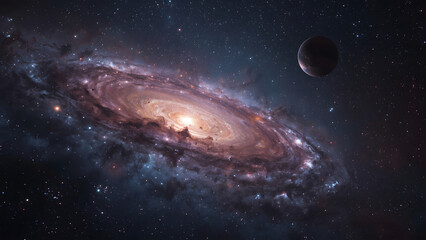 Fototapeta premium Fantasy Galaxy with Floating Planets and Glowing Nebula – Surreal Space Scene