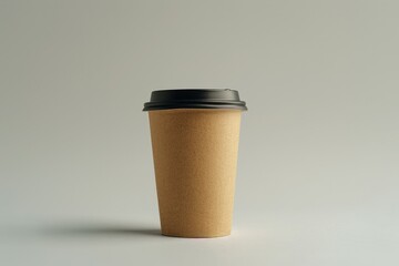 Brown Paper Coffee Cup Mockup Recyclable Cardboard with Light Grey Background