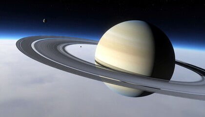 Saturn Planet with Ring System Illuminated by Soft Light Above Cloudy Atmosphere