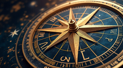 Obraz premium Astrology reading concept ,detailed celestial compass with intricate designs and rich blue background evokes sense