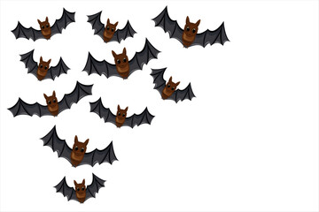 Vector Illustration of Cute Cartoon Bats Flying on White Background