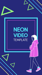 Modern Neon Video Template for Social Media with Text Area and Face Placeholder