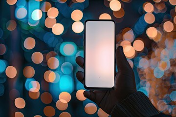 Detailed Visual  of Hand Holding New Smartphone Mockup with Bokeh