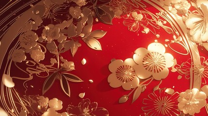 A vibrant Chinese New Year celebration background featuring auspicious red and gold colours and intricate traditional paper-cutting art, symbolising prosperity and good fortune.