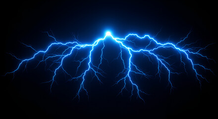 Dramatic electrical storm with blue lightning strikes against a dark background