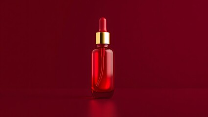 Red glamour cosmetic lipstick in a glass bottle with fashion nail polish on a black background