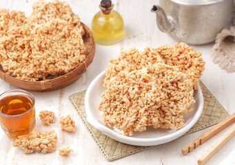 Rengginang made from glutinous rice, which is dried in the sun then fried,tasty ,savory and crispy