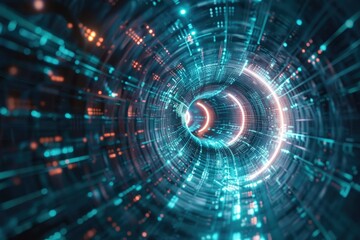 Digital Cyberspace Tunnel, Technology Background, 3D RenderingHigh Detail, 8K