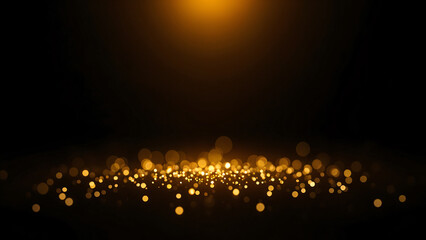 Blurred Particles and Golden Defocused Lights over Black Background