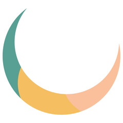 2D illustration of a crescent moon in soft orange and teal colors, ideal for Ramadan, Islamic art, and festive themes.