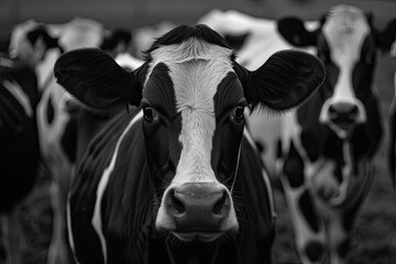 Ultra Quality Picture of Black and White Spotty Cows on a Farm