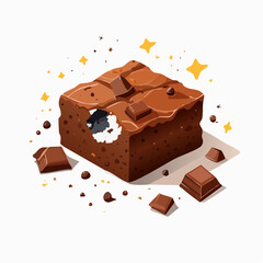 A gooey chocolate brownie chunk with a bite taken, melted chips, crumbs, and grease. This rich vector is perfect for bakery promotions, packaging, or dessert blogs.