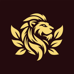 Lion with leaf ornament logo. A bold and elegant symbol combining strength, royalty, and natural beauty. Ideal for premium, eco, or classic brand identity.