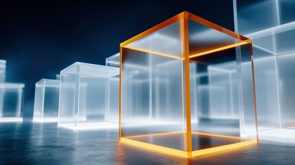 Obraz premium Abstract Glass Cubes: Business, Technology and Innovation Concept