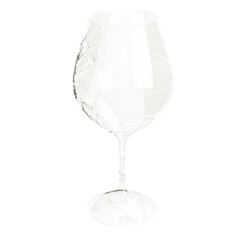 3D illustration of a cracked glass cup standing upright on white surface, symbolizing fragility, risk, damage, and emotional vulnerability.