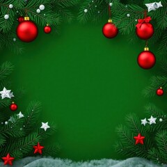 copy space for text background Christmas Green Pine Forest with Red Ornaments concept