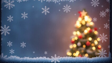 copy space for text background Christmas Frozen Window with Snowflake Patterns concept