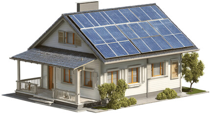 3D rendered house with solar panels