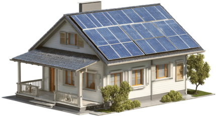 3D rendered house with solar panels