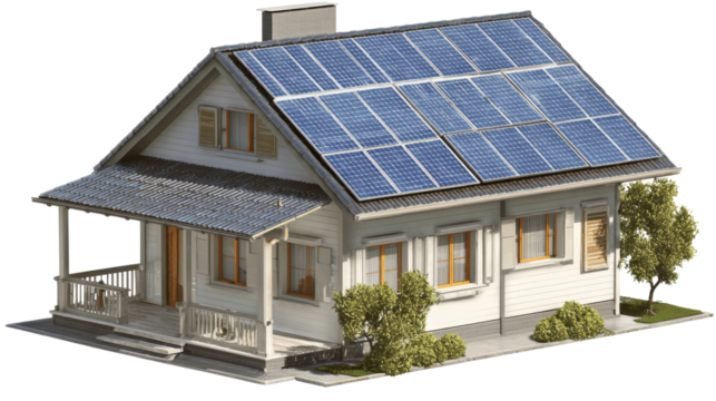 3D rendered house with solar panels