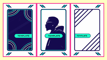 3 different Modern Neon Video Template for Social Media with Text Area and Face Placeholder in 9:16 Format