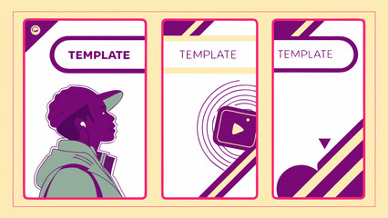 3 different Modern Neon Video Template for Social Media with Text Area and Face Placeholder in 9:16 Format