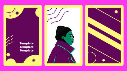 3 different Modern Neon Video Template for Social Media with Text Area and Face Placeholder in 9:16 Format