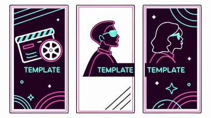 3 different Modern Neon Video Template for Social Media with Text Area and Face Placeholder in 9:16 Format