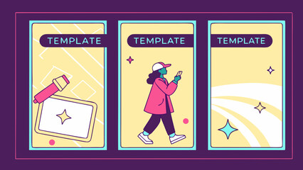 3 different Modern Neon Video Template for Social Media with Text Area and Face Placeholder in 9:16 Format