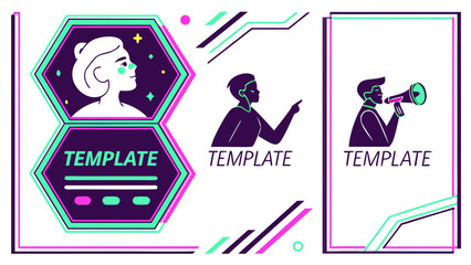 3 different Modern Neon Video Template for Social Media with Text Area and Face Placeholder in 9:16 Format