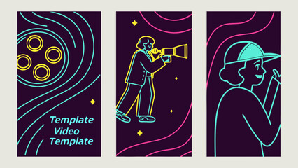 3 different Modern Neon Video Template for Social Media with Text Area and Face Placeholder in 9:16 Format
